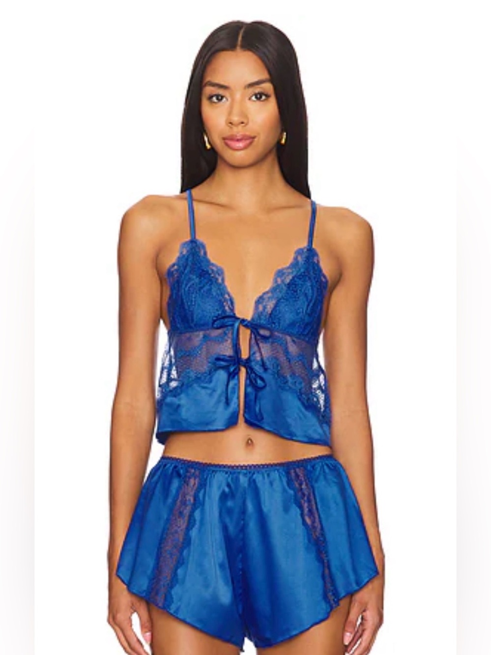 Kay the label  Lace Tie-Front Cami & Shorts Set - Blue